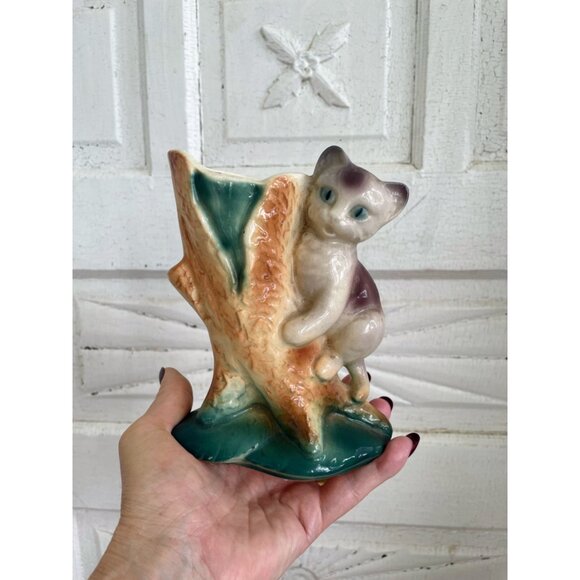 Vintage 1950s Royal Copely Ceramic Cat Climbing Tree Vase - Picture 2 of 10